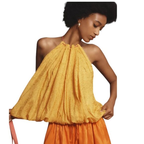 Anthropologie Halter Parachute Bubble-Hem Crinkle Toggle Tank Yellow Size S, NWT - Picture 3 of 9